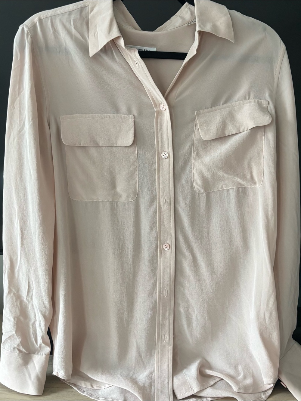 Light Pink beige equipment silk Button-Front women  S
